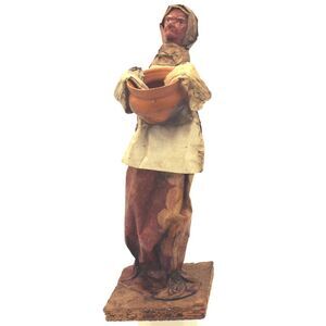 Vintage Mexican Folk Art Paper Mache Sculpture Woman Villager Figurine 10"